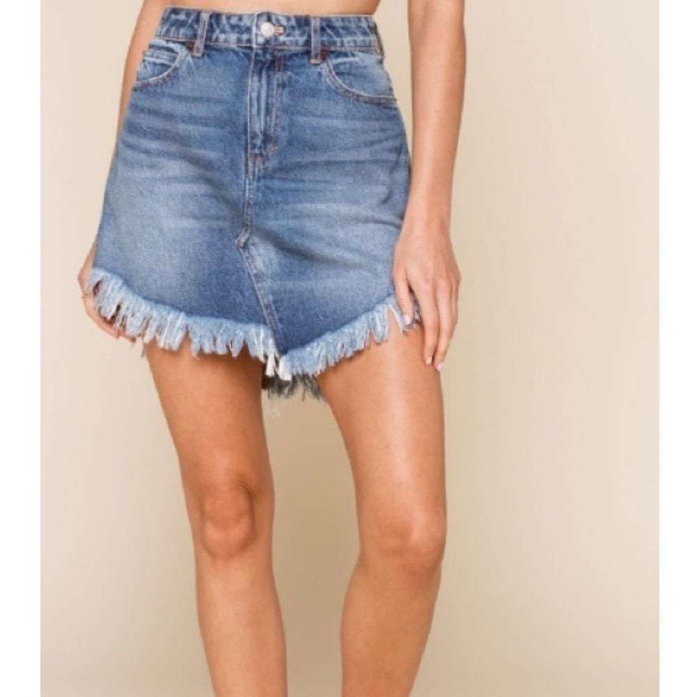 We the Free Bailey High-rise Rigid Denim Miniskirt Raw Cut-off Hem 27